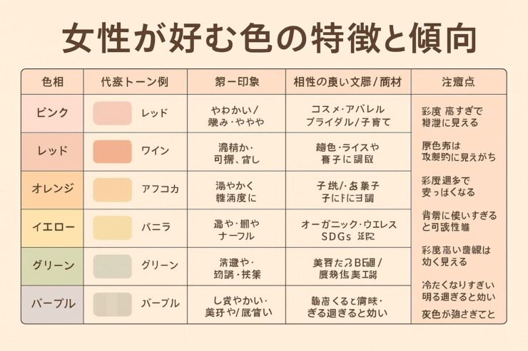 女性が好む傾向にある色
